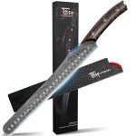 SYOKAMI 12-Inch High-Carbon Japanese Style Brisket Knife, Multifunction Carving With Wood Handle, Damascus Pattern Full Tang Design, Razor Sharp for Meat Cutting, Gift Box Included
