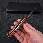 SDOKEDC SD604A VG10 Damascus Folding Knife Pocket Knife Yellow Sandalwood Handle Mechanical Lock Outdoor Camping Survival (Suguha)