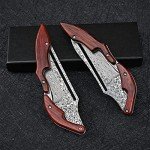 SDOKEDC SD604A VG10 Damascus Folding Knife Pocket Knife Yellow Sandalwood Handle Mechanical Lock Outdoor Camping Survival (Suguha)