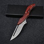 SDOKEDC SD604A VG10 Damascus Folding Knife Pocket Knife Yellow Sandalwood Handle Mechanical Lock Outdoor Camping Survival (Suguha)