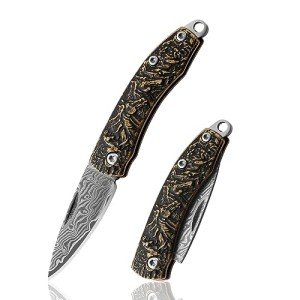 KUQIME Damascus Steel pocket Knife, Mini folding pocket knife, edc knife for men,gifts for men and women