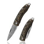 KUQIME Damascus Steel pocket Knife, Mini folding pocket knife, edc knife for men,gifts for men and women