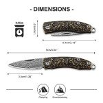 KUQIME Damascus Steel pocket Knife, Mini folding pocket knife, edc knife for men,gifts for men and women