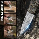 KUQIME Damascus Steel pocket Knife, Mini folding pocket knife, edc knife for men,gifts for men and women