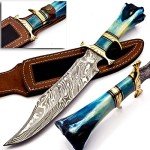 NoonKnives: Hand Made Damascus Steel Collectible Bowie Knife Handle Camel Bone (Blue)