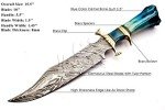 NoonKnives: Hand Made Damascus Steel Collectible Bowie Knife Handle Camel Bone (Blue)