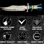 NoonKnives: Hand Made Damascus Steel Collectible Bowie Knife Handle Camel Bone (Blue)