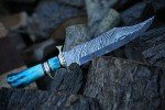 NoonKnives: Hand Made Damascus Steel Collectible Bowie Knife Handle Camel Bone (Blue)