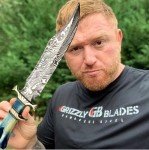 NoonKnives: Hand Made Damascus Steel Collectible Bowie Knife Handle Camel Bone (Blue)