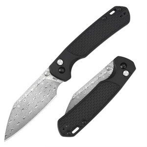 CJRB Pyrite-Light Pocket Knife, 3.34'' Damascus Steel Blade Folding Knife with Pocket Clip, Pocket Knife for Men Women Sharp Camping Hiking EDC Knives J1945D