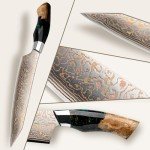 SHAN ZU Damascus Chef Knife 8 inch, Japanese Kitchen Knives Copper & Damascus Steel High Carbon 33 Layer Hand Forged Utility Knife Professional Sharp Carving Knife with Maple Wood Handle