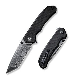 CIVIVI Brazen Pocket Knife,3.5-Inch Tanto Damascus Folding Knife, Micarta Outdoor Camping Hiking Knife with Thumb Studs and Flipper Opener,Unique Tool Gift for EDC Men Women C2023DS-1