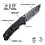 CIVIVI Brazen Pocket Knife,3.5-Inch Tanto Damascus Folding Knife, Micarta Outdoor Camping Hiking Knife with Thumb Studs and Flipper Opener,Unique Tool Gift for EDC Men Women C2023DS-1