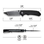 CIVIVI Brazen Pocket Knife,3.5-Inch Tanto Damascus Folding Knife, Micarta Outdoor Camping Hiking Knife with Thumb Studs and Flipper Opener,Unique Tool Gift for EDC Men Women C2023DS-1