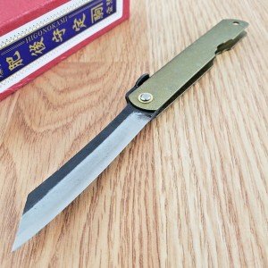 Higonokami No 1 Folding Knife 3" Blue Paper Steel Blade Bronze Iron Handle C1B