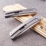 KATSU Folding Pocket Japanese Knife, Sandblasted Titanium Handle, ZDP-189 Super Steel Convex Grind Blade, Leather Sheath
