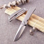 KATSU Folding Pocket Japanese Knife, Sandblasted Titanium Handle, ZDP-189 Super Steel Convex Grind Blade, Leather Sheath