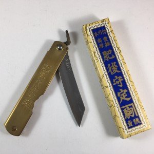 Japanese HIGO Higonokami Folding Pocket Knife Craft Satin Gold Steel 75mm 肥後守