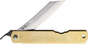 Higonokami Warikomi Rabbit Brass Folding Blue Paper Steel Pocket Knife ZOD12
