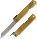 Higonokami Warikomi Folder Tiger Folding Knife 3.25 Blue Paper Steel Blade Brass