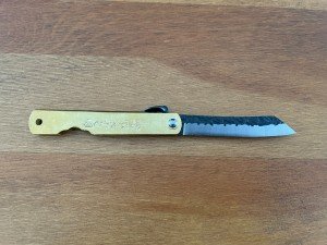 2.8" Navaja Higonokami Pocket Knife Tanto Blade 420 Steel Brass Handle Sheath