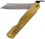 Higonokami Warikomi Folder Tiger Folding Knife 3.25 Blue Paper Steel Blade Brass