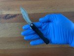 2.9" Navaja Higonokami Pocket Knife Falcata Blade 79-Layers Damascus with Sheath