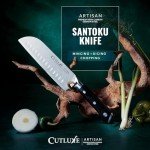 Cutluxe Santoku Knife – 7" Chopping Knife, Vegetable Knife – Forged High Carbon German Steel – Sheath Included – Full Tang & Razor Sharp – Ergonomic Handle Design – Artisan Series