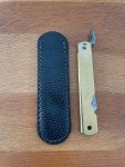 2.8" Navaja Higonokami Pocket Knife Tanto 79-layer Damascus Brass Handle Sheath