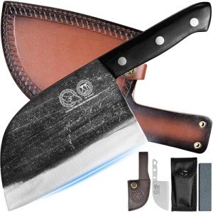 XYJ Authentic Since 1986,Outstanding Ancient Forging,6.7 Inch Full Tang,Serbian Chefs knife,Chef Meat Cleaver,Kitchen Knives,Set with Leather Sheath,Take Carrying,Butcher