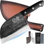 XYJ Authentic Since 1986,Outstanding Ancient Forging,6.7 Inch Full Tang,Serbian Chefs knife,Chef Meat Cleaver,Kitchen Knives,Set with Leather Sheath,Take Carrying,Butcher
