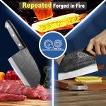 XYJ Authentic Since 1986,Outstanding Ancient Forging,6.7 Inch Full Tang,Serbian Chefs knife,Chef Meat Cleaver,Kitchen Knives,Set with Leather Sheath,Take Carrying,Butcher