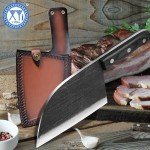 XYJ Authentic Since 1986,Outstanding Ancient Forging,6.7 Inch Full Tang,Serbian Chefs knife,Chef Meat Cleaver,Kitchen Knives,Set with Leather Sheath,Take Carrying,Butcher