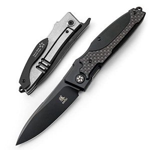 KATSU Japanese Folding Pocket Knife For Men Women, Sakura Blade Nemoto Design 3.5" AUS-8 Steel Blade EDC Knife with Pocket Clip for Indoor & Outdoor Camping, Fishing, Hiking (Black)