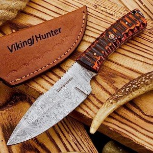 9" Damascus Steel Fixed Blade Hunting Knives Skinning Knife For Outdoor EDC Camping Skinner Bushcraft Knives with Exotic Wood Handle Leather Sheath Real Damascus Knives Damascus Steel Knife (Exotic)