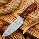 9" Damascus Steel Fixed Blade Hunting Knives Skinning Knife For Outdoor EDC Camping Skinner Bushcraft Knives with Exotic Wood Handle Leather Sheath Real Damascus Knives Damascus Steel Knife (Exotic)
