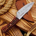 9" Damascus Steel Fixed Blade Hunting Knives Skinning Knife For Outdoor EDC Camping Skinner Bushcraft Knives with Exotic Wood Handle Leather Sheath Real Damascus Knives Damascus Steel Knife (Exotic)