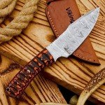 9" Damascus Steel Fixed Blade Hunting Knives Skinning Knife For Outdoor EDC Camping Skinner Bushcraft Knives with Exotic Wood Handle Leather Sheath Real Damascus Knives Damascus Steel Knife (Exotic)