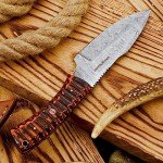 9" Damascus Steel Fixed Blade Hunting Knives Skinning Knife For Outdoor EDC Camping Skinner Bushcraft Knives with Exotic Wood Handle Leather Sheath Real Damascus Knives Damascus Steel Knife (Exotic)
