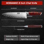 HOSHANHO 8 Inch Damascus Chef Knife, Professional Japanese Damascus Super Steel Kitchen Knife, Ultra Sharp Cooking Knife with Ergonomic G10 Handle