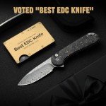 CIVIVI Elementum II Pocket Folding Knife, 2.96" Damascus Blade Knife with Deep Carry Pocket Clip for EDC Camping Hiking Hunting C18062P-10