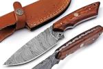 POLO CRAFT Custom Handmade Damascus Fixed Blade,Full Tang Hunting Knives With Leather Sheath (Gift) For Outdoor Camping. (Rose Wood Handle), PCL-0078
