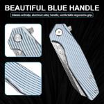 Zingbee Damascus Pocket Knife 3.46" Damascus Steel Blade EDC Pocket Knives & Folding Knives for Men Women Blue Non-Slip Handle