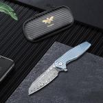 Zingbee Damascus Pocket Knife 3.46" Damascus Steel Blade EDC Pocket Knives & Folding Knives for Men Women Blue Non-Slip Handle