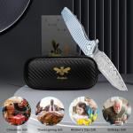 Zingbee Damascus Pocket Knife 3.46" Damascus Steel Blade EDC Pocket Knives & Folding Knives for Men Women Blue Non-Slip Handle