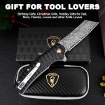 AUBEY Damascus Pocket Knife, 3.34" Damascus Steel Hollow Grind Blade, Folding Knife with Ball Bearing, Aluminum Handle, EDC Knife for Outdoor Camping Hunting