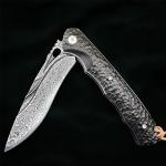 TACTICAL GEARZ Damascus Steel Pocket Knife for EDC, Ebony (Black) Wood Handle, Multi-Layered Damascus Steel Blade (Krato XT)