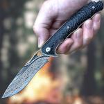 TACTICAL GEARZ Damascus Steel Pocket Knife for EDC, Ebony (Black) Wood Handle, Multi-Layered Damascus Steel Blade (Krato XT)