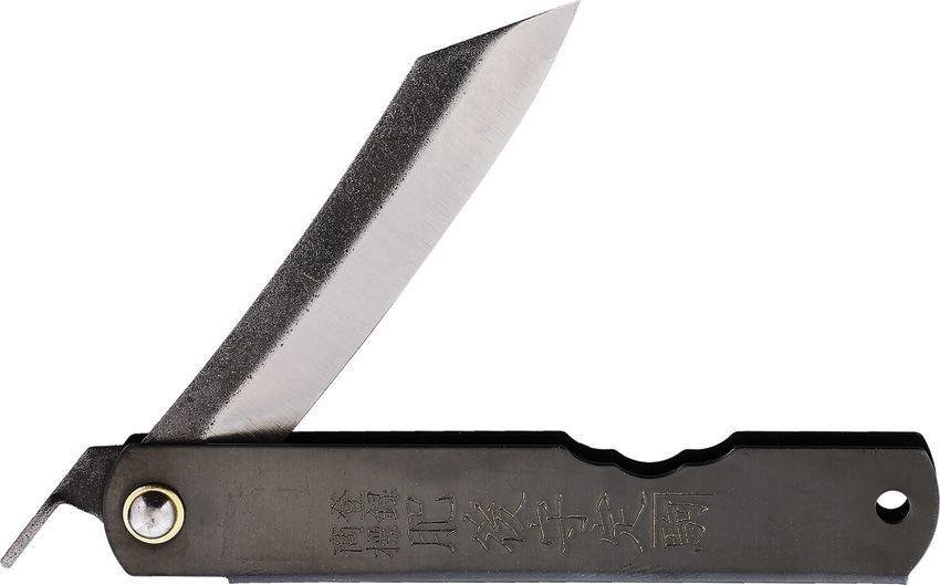 Higonokami No 4 Black Pocket Knife 2.63" SK5 Carbon Steel Blade Stainless Handle