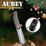 AUBEY Damascus Pocket Knife with Aluminum Handle, 3.14" Damascus Steel Folding Knife, Hollow Grind Blade, EDC Camping Knife for Men Women Gift